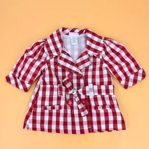Little Lass Girls Red Gingham Light Jacket 24M Retro Cottagecore School Picnic